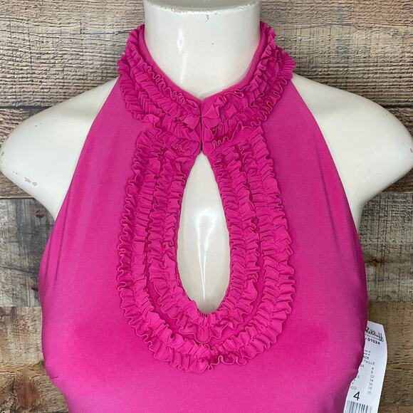 Joseph Ribkoff Sleeveless Ruffle Keyhole Neckline Dress Fuchsia Pink Size 4 NWT - Picture 2 of 10